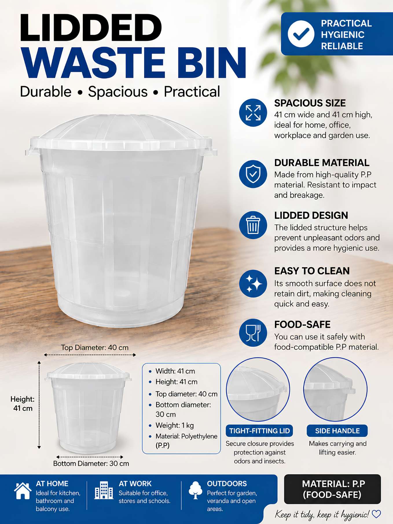 Transparent lidded waste bin product artwork