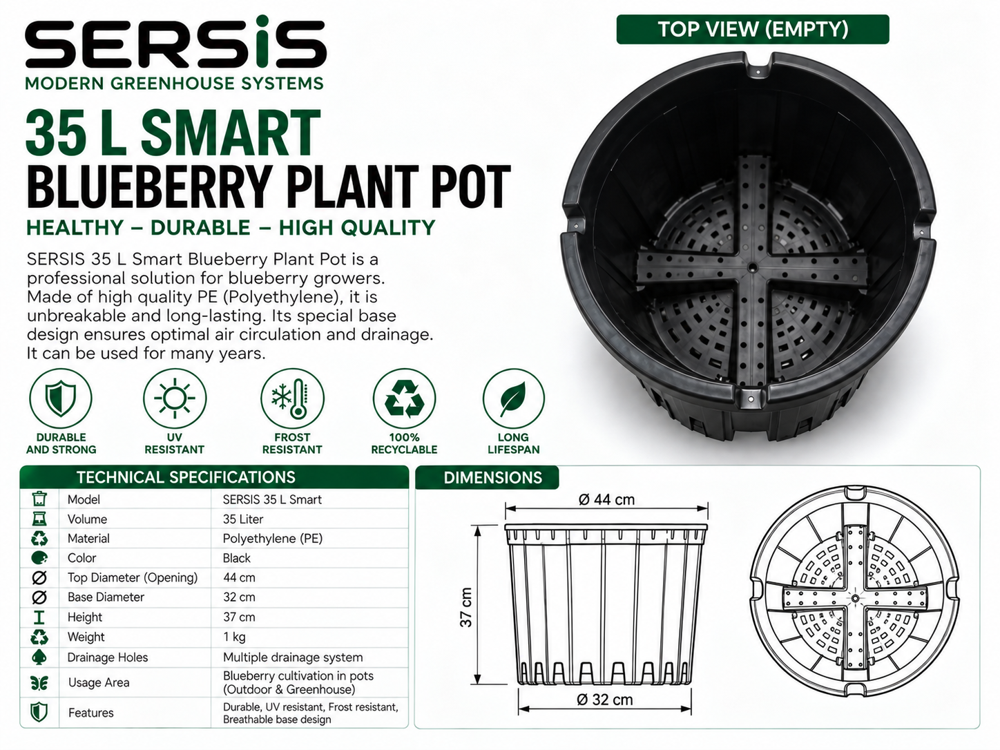 Sersis 35L Smart Blueberry Plant Pot
