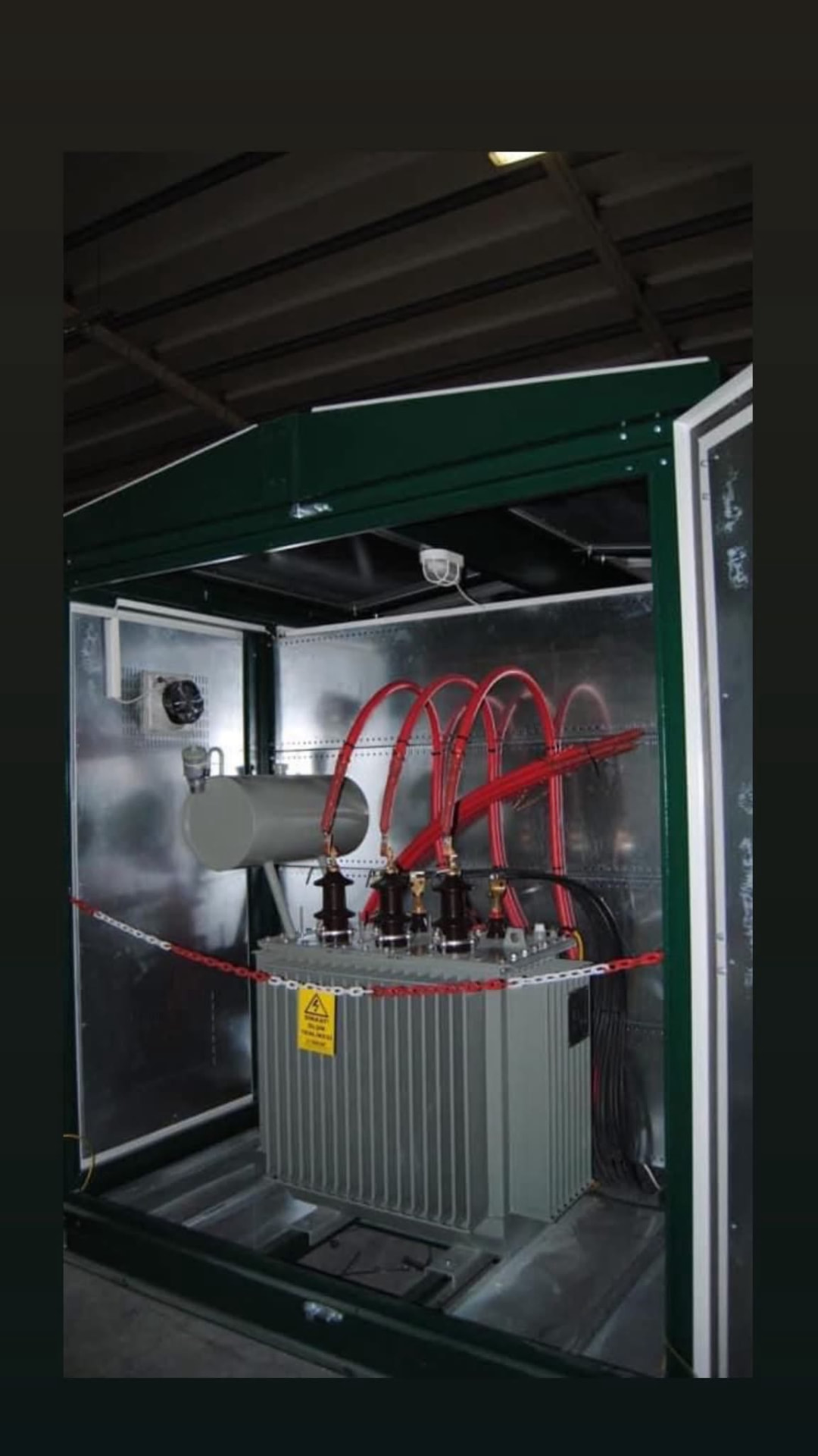 Transformer equipment inside a sheet metal kiosk
