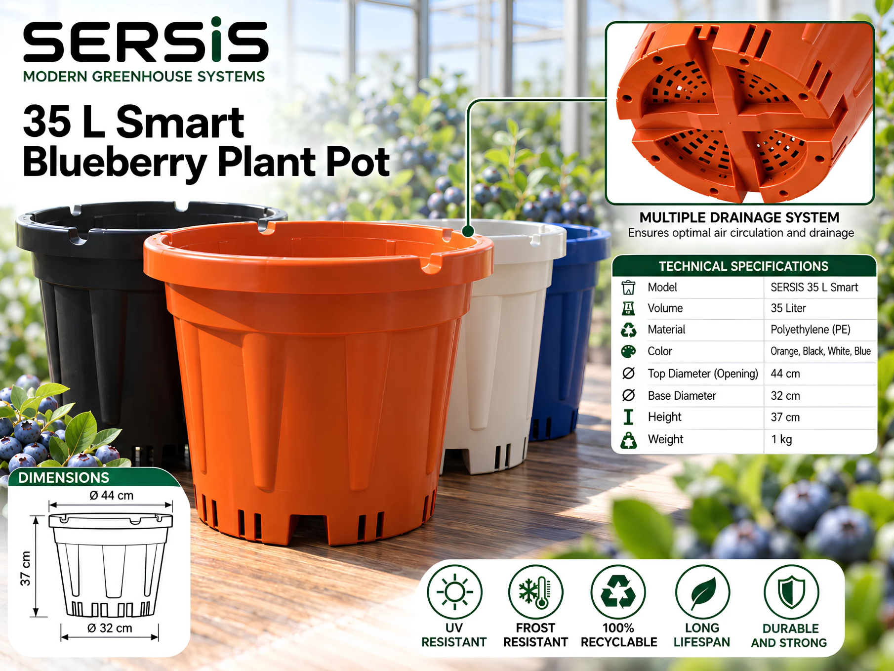 Sersis 35L Smart Blueberry Plant Pot