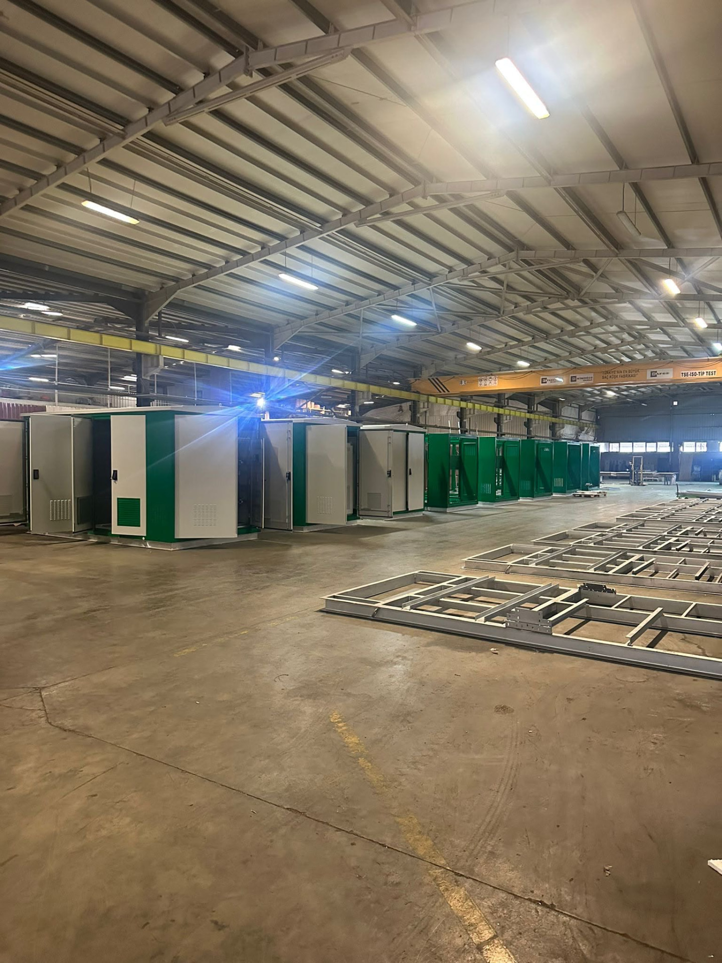 Sheet metal kiosks on the factory production floor