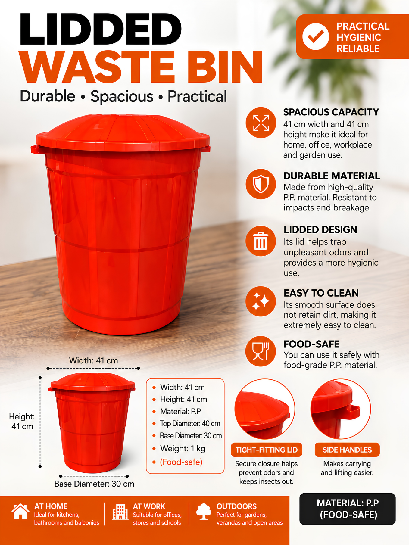 Red lidded waste bin product artwork