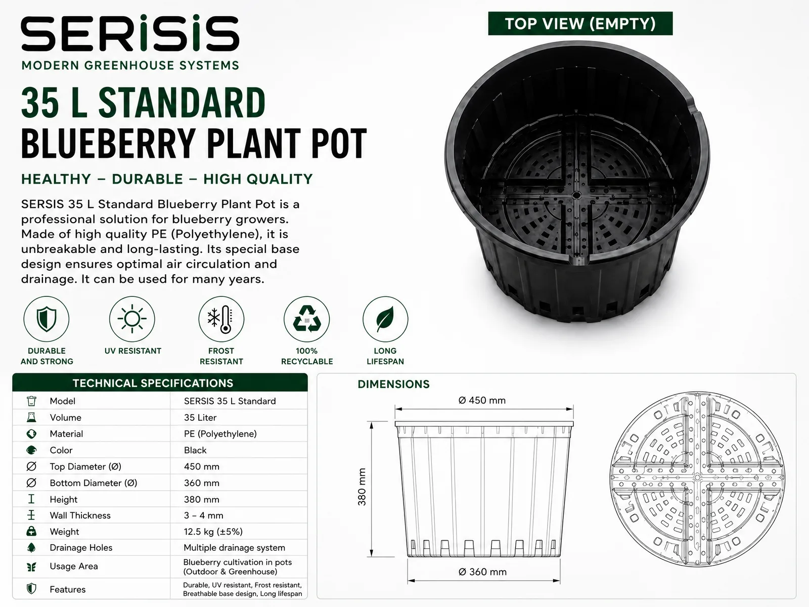 Sersis 35 L Blueberry Production Pot